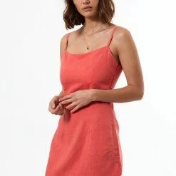 Afends Kate Hemp Slip Dress Coral