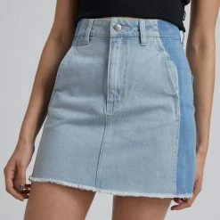 Afends Stevie Hemp Denim Panelled Skirt Stone Classic