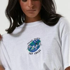 Afends Think Global Hemp Oversized White Tee