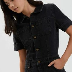 Afends Zuri Organic Denim Jumpsuit Washed Black 11 Afends Zuri Organic Denim Jumpsuit Washed Black -Baby Crib Clothing & Footwear Sales Store AfendsZuriOrganicDenimJumpsuitWashedBlack5 800x