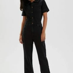 Afends Zuri Organic Denim Jumpsuit Washed Black