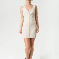 Afends Melodie Hemp Button Down Mini Dress Ivory