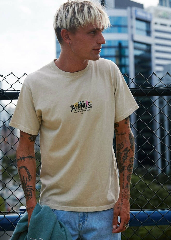 Afends Men's Bright Side Retro Fit Tee Cement M191010 - Image 4