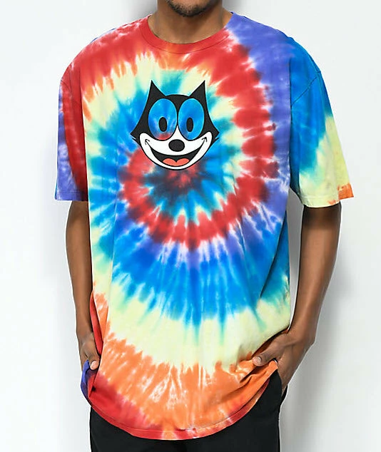 HUF X Felix The Cat Hypnotize Spiral Tie Dye Rainbow Tee 3 HUF X Felix The Cat Hypnotize Spiral Tie Dye Rainbow Tee