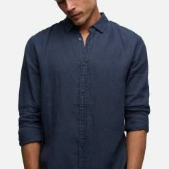 Industrie The Tennyson Linen Long Sleeve Shirt Od Navy