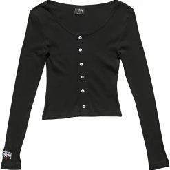 Stussy Graffiti Rib Button Through Long Sleeve Black