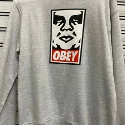 Obey Icon Face White And Heather Grey Men's Jumper